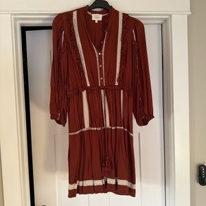 Bohme Maroon and Cream Bishop Sleeve Sundress